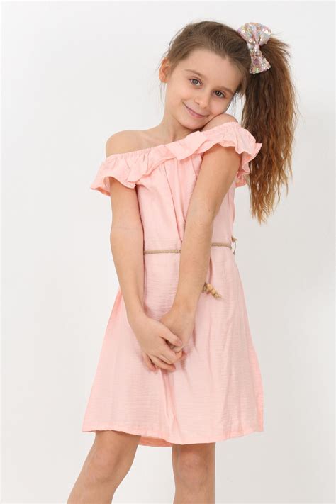Pembe Kız Çocuk Kayık Yaka Elbise
