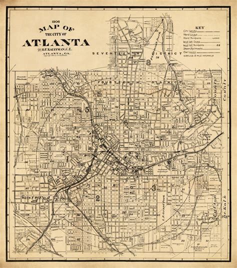 Restored Vintage Maps Old Map Of Atlanta 1906