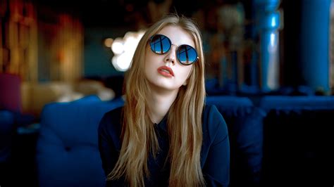 wallpaper model blonde portrait sunglasses women with shades shirt bokeh depth of field
