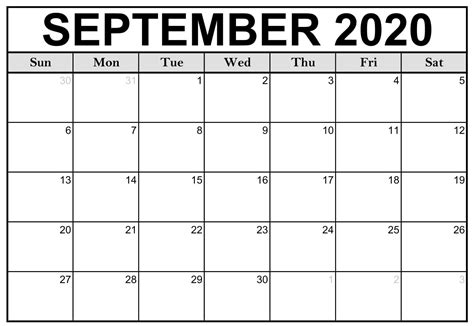September 2020 Calendar With Holidays For Important Assignments