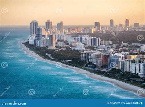 Miami Beach Aerial Skyline At Dusk Stock Image Image Of Panoramic