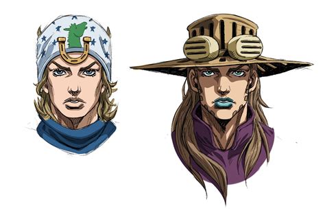 Safebooru 2boys Araki Hirohiko Style Beanie Blue Eyes Blue Lips