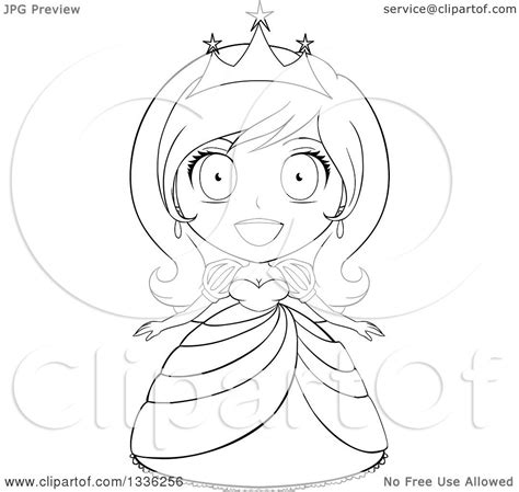 Clipart Of A Black And White Sketched Princess Royalty Free Vector