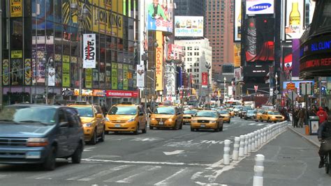 Traffic On A Busy New York Street Near Times Square Stock Footage Video