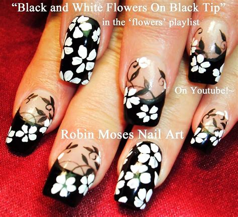 Nail Art By Robin Moses Flower Nails Black And White Nails Flower