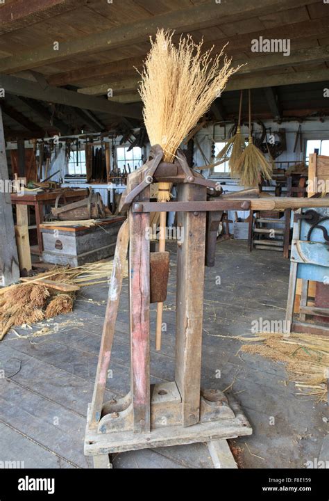 Traditional Broom Making Equipment With A Newly Made Broom Stock Photo