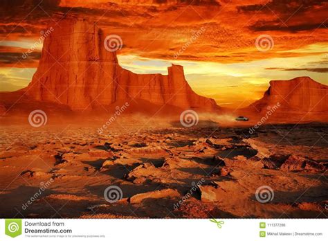 Desert Landscape In Red Tones Beautiful Sunset In The Desert Of Iran