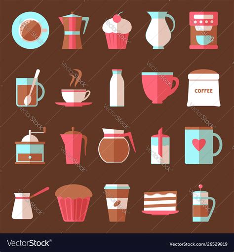Coffee And Dessert Icons Set In Flat Style Vector Image