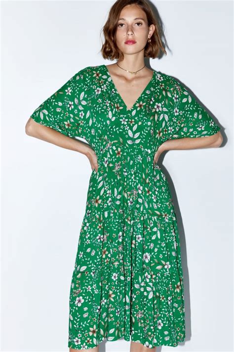 Zara Green Floral Midi Dress Dresscodes
