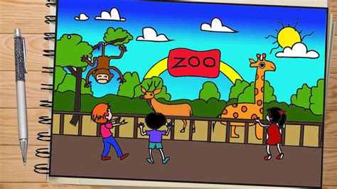 Easy Cartoon Zoo Drawing For Kids Learn How To Draw Zoo Simply By