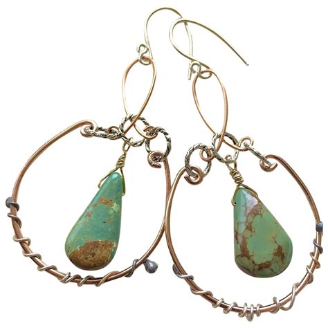 Copper Turquoise Hoops Copper Earrings Urban Cowgirl Rustic Earrings