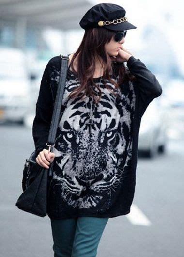Vogue High Low Hem Tiger Print Black T Shirts Fashion European