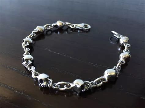 Pulsera Gruesa De Plata Ley De Calaveras Para Caballero Cuotas