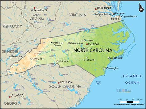 Geographical Map Of North Carolina And North Carolina Geographical Maps