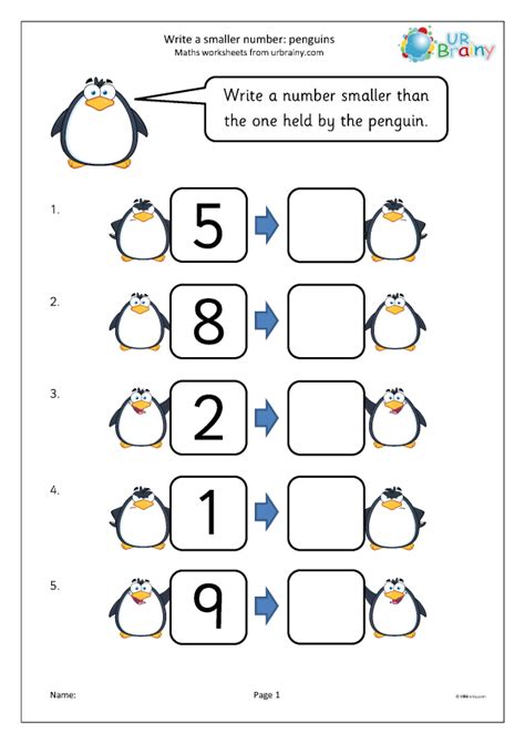 Write A Smaller Number Penguins Ordering Numbers Maths Worksheets
