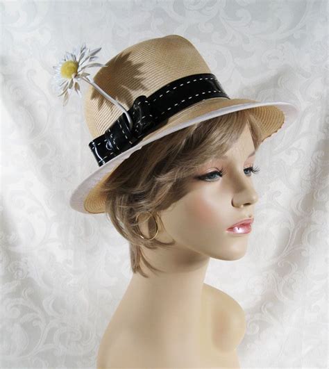 Vintage 1970s 70s Hat Natural Straw Daisy Fedora By Mr John 70s Hats