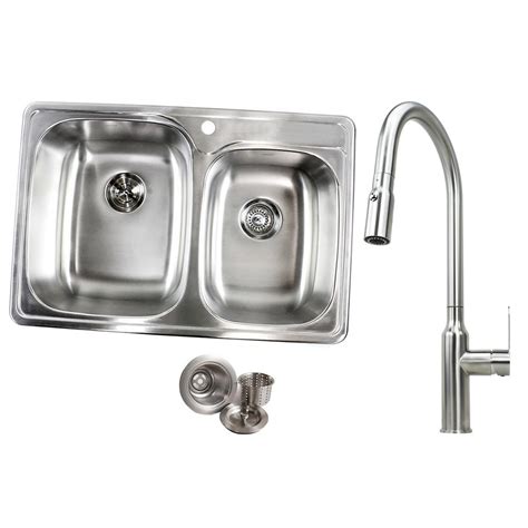#kitchensink kitchen sink and faucet combo. eModernDecor Drop-In Stainless Steel 33 in. x 22 in. x 9 ...