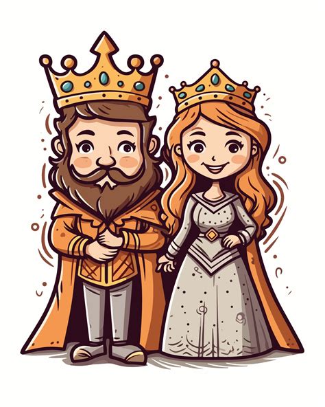 Dibujos Animados Rey Y Reina Con Coronas 23133608 Vector En Vecteezy