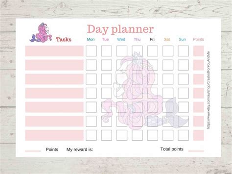 Mermaid Kids Daily Task Planner Girls Reward Chart Routine Chore