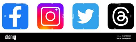 Set Of Social Media Icons Facebook Instagram Twitter Threads