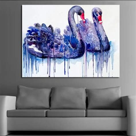 Modern Home Decor Wall Art Handmade Inked Blue Swans Pictures