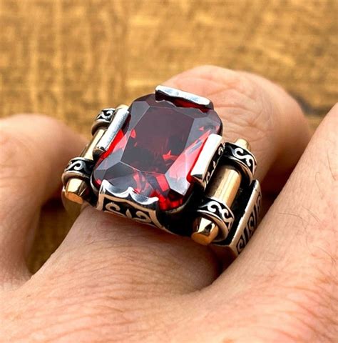 Turkish 925 Sterling Silver PERSONAL NAME Red Ruby Mens Mans Ring ALL