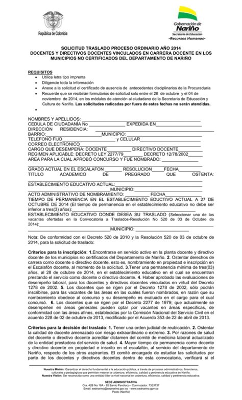 Formato Solicitud Proceso Ordinario De Traslados 2014