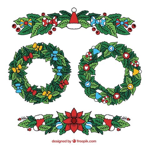 Free Vector Pack Of Hand Drawn Christmas Floral Wreaths