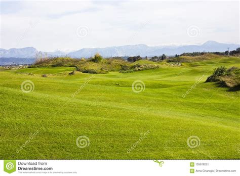 Golf Course In Belek Green Grass On The Field Blue Sky Sunny Stock