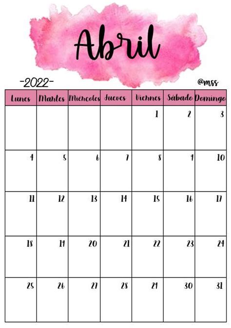Abril 2022 Calendario Para Escribir Plantilla De Calendario Para