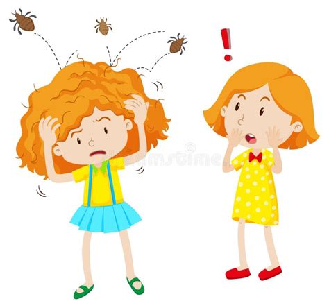 Girl With Head Lice Jumping In Her Head Stock Vector Illustration Of