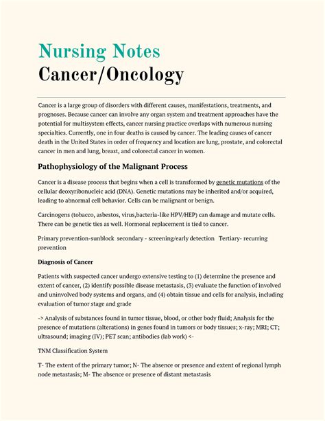 Nursing Notes Oncology Nursing Notes Canceroncology Cancer Is A