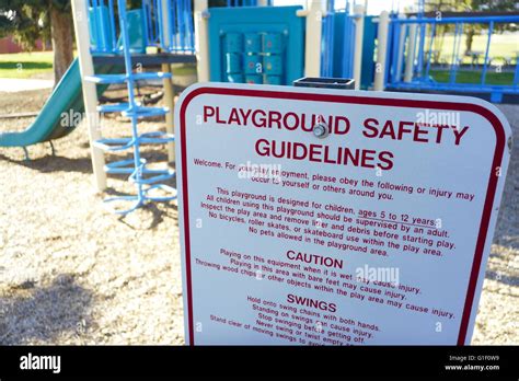 Sign In Front Of Playground Showing Playground Safety Guidelines And