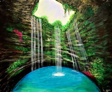 Cenote Acrylic Painting Acrylic Painting Canvas Sunset Painting