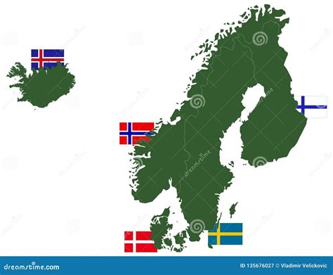 nordic countries maps and flags the nordic countries or the nordics cartoon vector