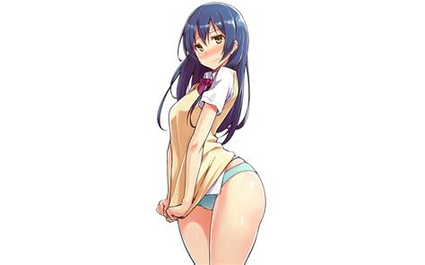 Kekemotsu Standing Sonoda Umi Love Live Anime Girls White Background Panties Blushing