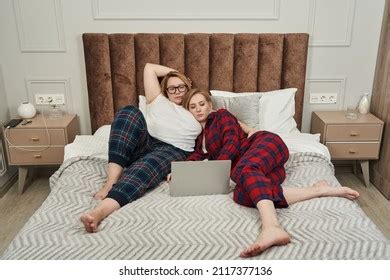 Lesbian Couple Pajamas Lies On Bed Stock Photo Shutterstock