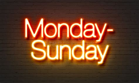 Monday Sunday Neon Sign On Brick Wall Background Stock Image Image