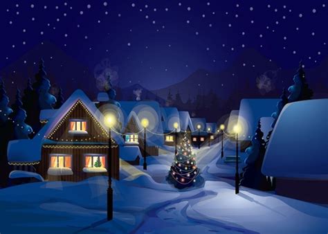 Winter Snow Covered Christmas Village Backdrop Photo Booth Stage