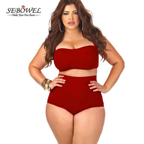Sebowel Sexy Plus Size Swimwear Womens High Waist Bikini Set 2019