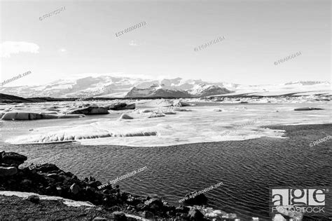 Black And White Iceland Winter Lagoon Natural Landscape Background