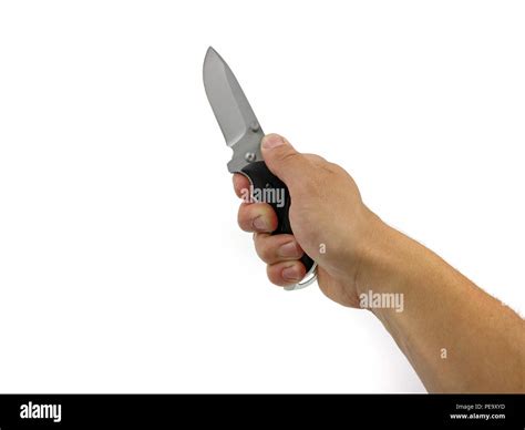 Hand Holding A Knife In A First Person View Isolated On White