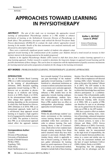 Pdf Approaches Toward Learning In Physiotherapy