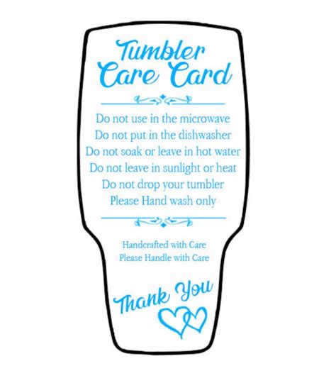 Tumbler Care Card Printable