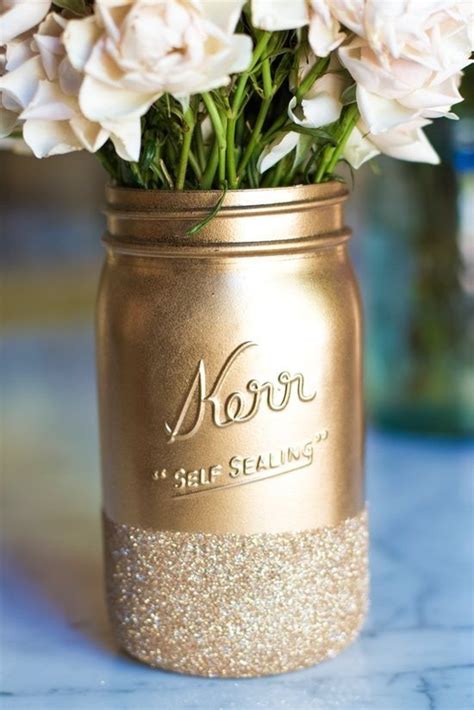 Spray Painted Gold Mason Jar With Gold Glitter Mason Jar Diy