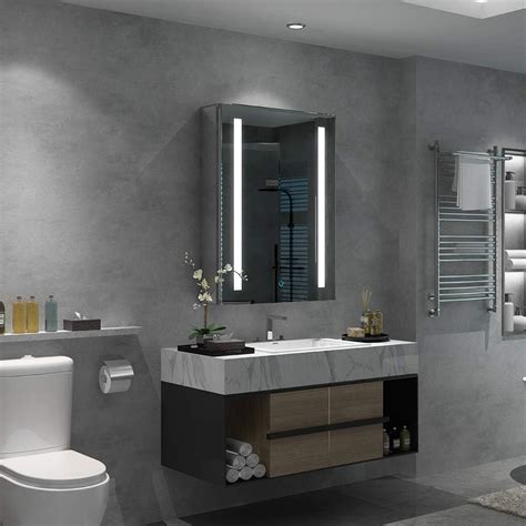 Quavikey Led Illuminated Bathroom Mirror Cabinet Wall Mounted Aluminum