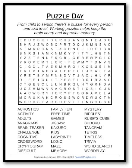 Puzzle Day Word Search Puzzle Pages Of Puzzles