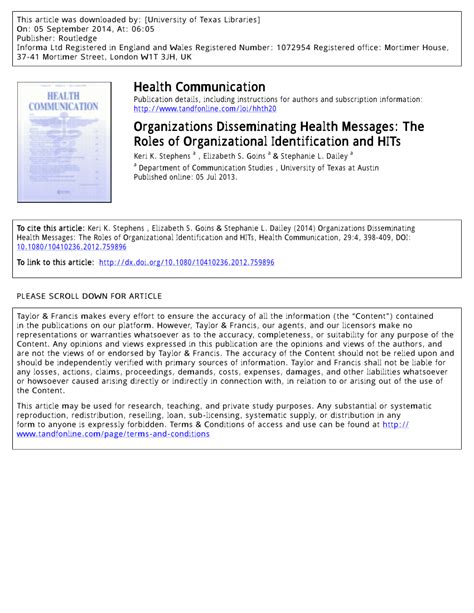 Pdf Organizations Disseminating Health Messages The Roles Of
