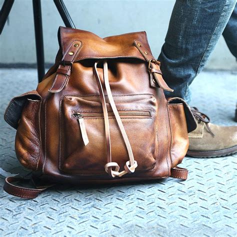 Handmade Cool Leather Mens Backpack Travel Backpacks Laptop Backpack