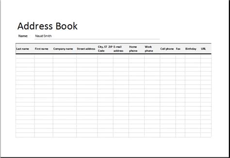 Address Listbook Template For Excel Word And Excel Templates